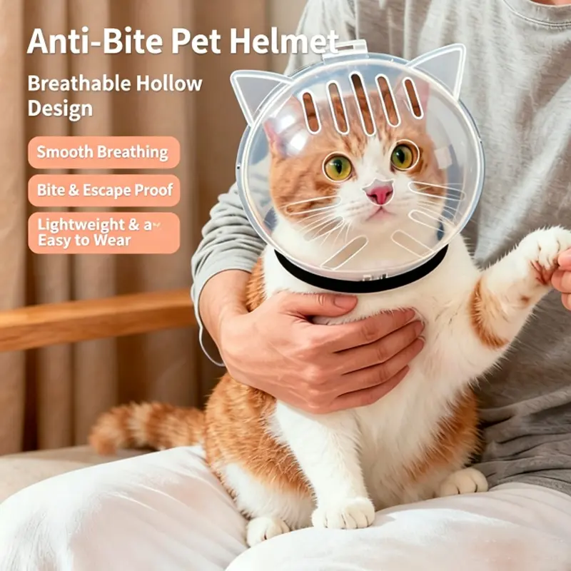 Cat Head Cover Anti Lick, Anti Bite, Fighting Ball Cover Cat Collar Anti Scratch Ring Pet Space Head Cover, Transparent Mouth Cover with Breathable Hat, Adjustable Cat Astronaut Helmet to Prevent Pet Bite, Chewing, and Chewing