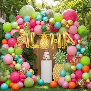 171 count Tropical Balloons Arch Garland Kit, Hawaiian Luau Aloha Party Decorations with Olive Green Hot  Orange Rose  Confetti Balloons Palm Leaves for Summer Party  Shower Wedding Birthday