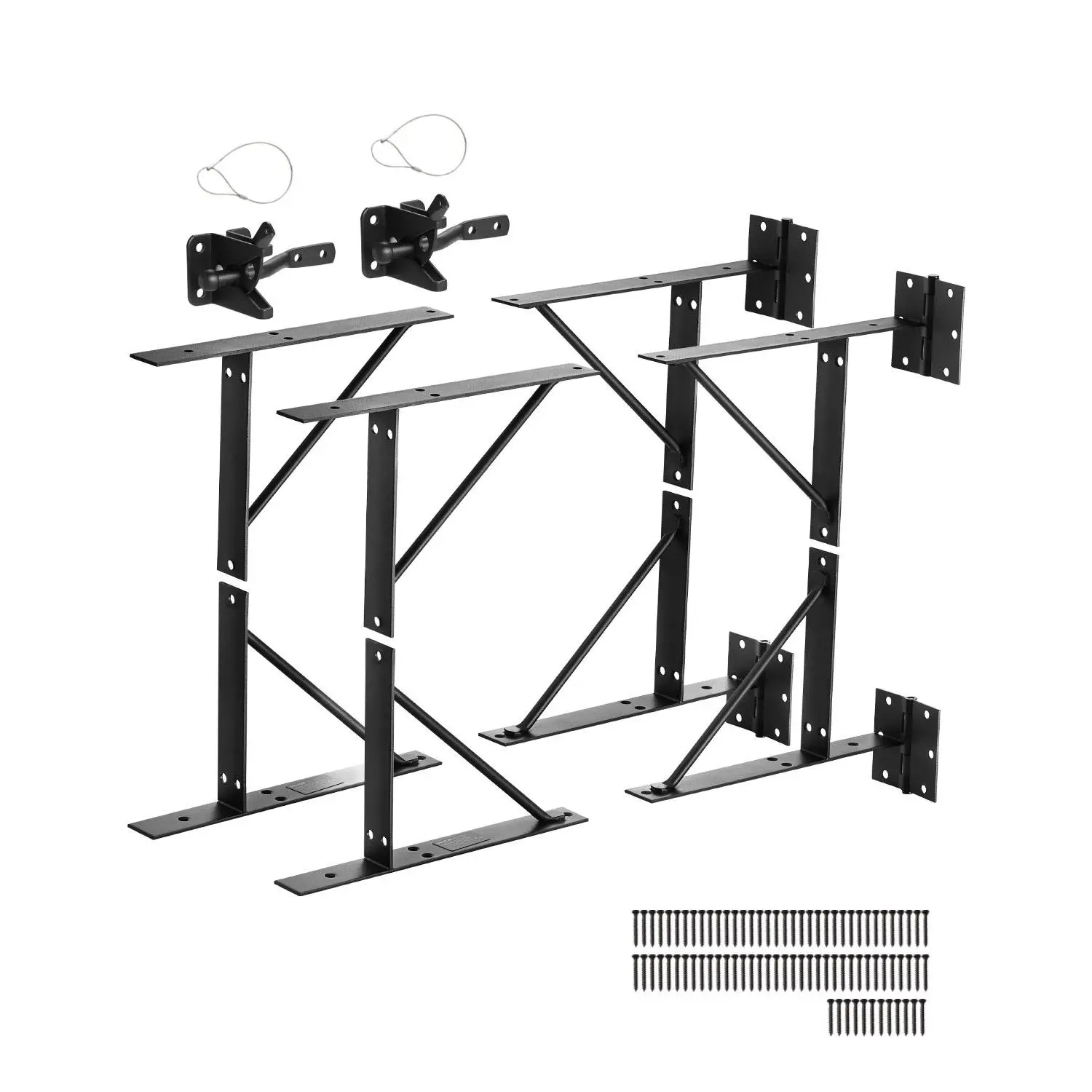【toolupgrade】VEVOR Gate Corner Brace Bracket, 2 Sets, Anti Sag Gate Frame Hardware Kit, Gate Frame Brace Bracket with Latch Lock, Screws, for Shed Doors, Corral Gates, Driveway Gates, Stable Gates, Iron, Black