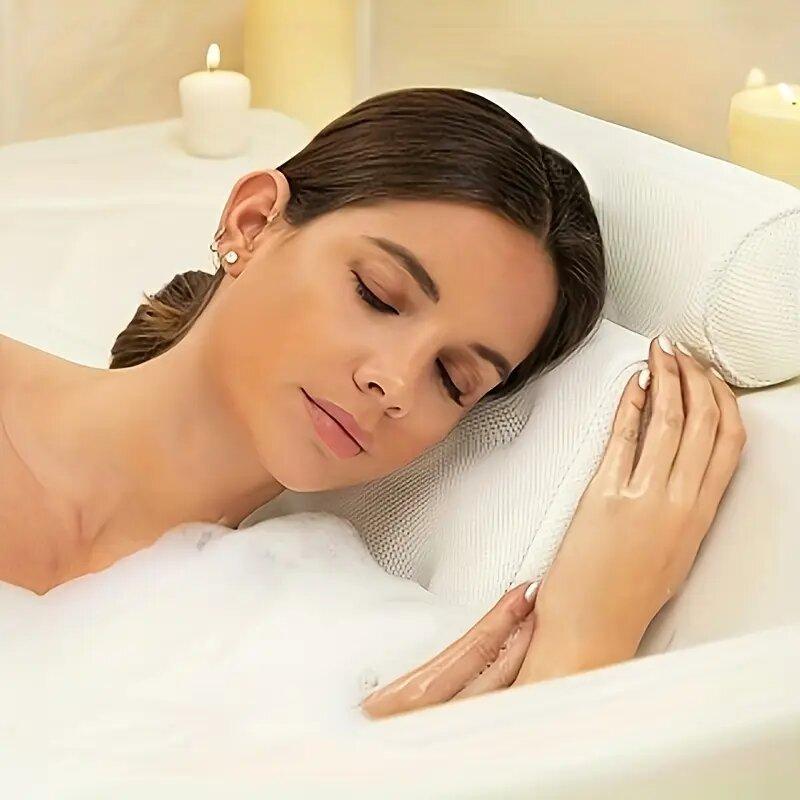 Bathtub Pillow with Anti Slip Suction Cup, 1 Count Bath Cushion for Neck and Back Support, Essential Bathroom Accessory