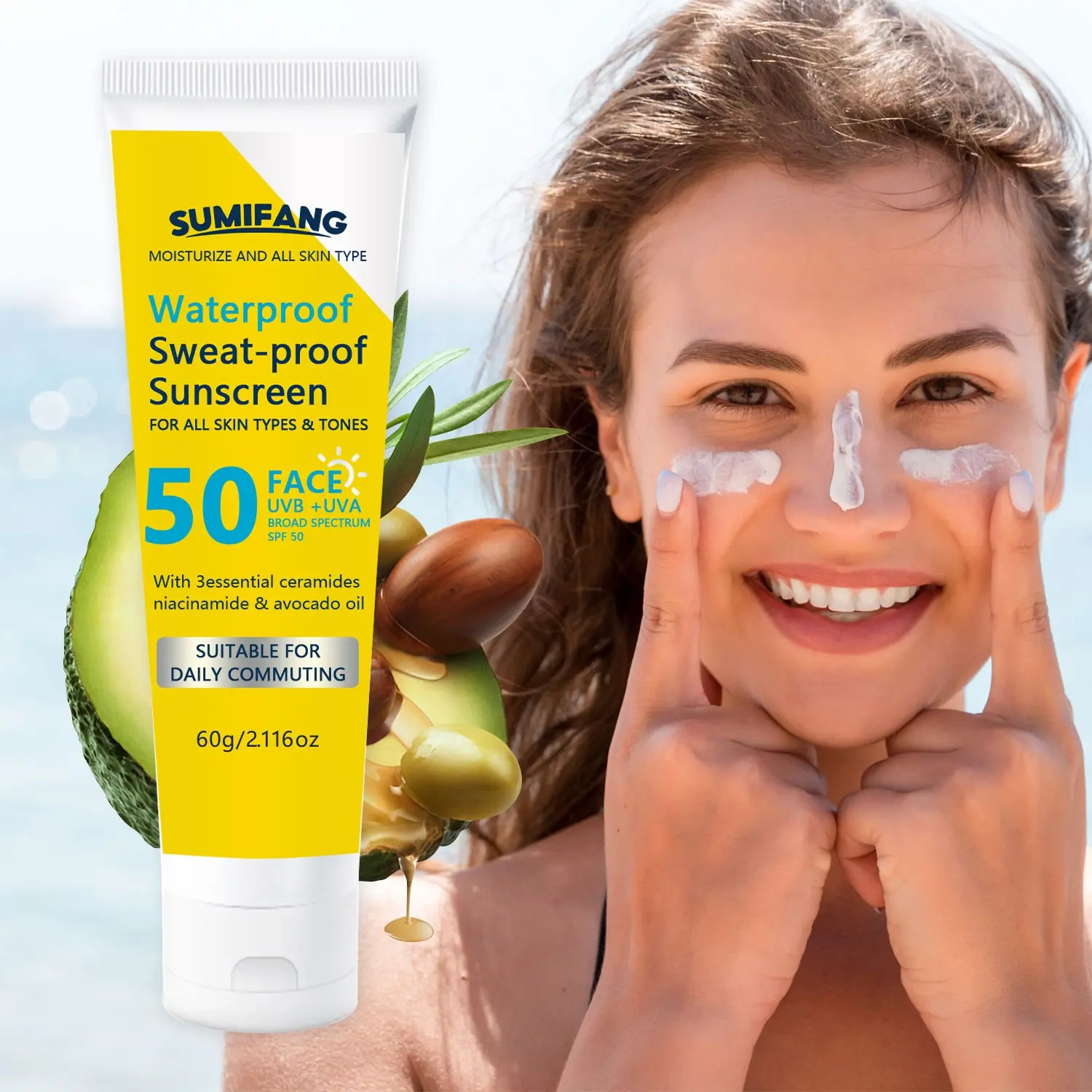60g Facial Sunscreen Spf50+, High Protection, Full Spectrum UV Defense, Prevents Darkening, Sunburn, Ageing, Waterproof, Long-Lasting, Gentle Care
