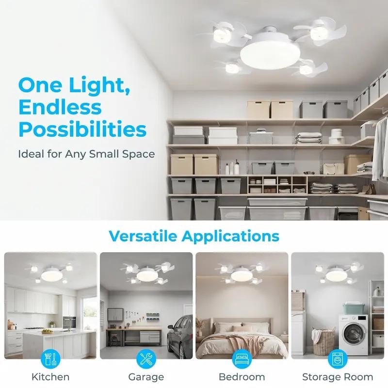 2026 New E26-E27 Socket 4-Blade Silent Cooling Fan with LED Lamp, 19.7-in 2-in-1 Combo, Remote Control, Energy-Saving, Foldable Design, AC Not Required for Home Dorms Bedrooms