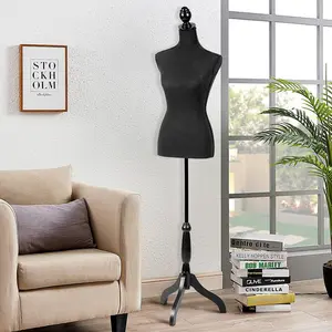 Adjustable Female Dress Form Mannequin Torso with Tripod Stand, Black for Sewing Clothes & Jewelry Display