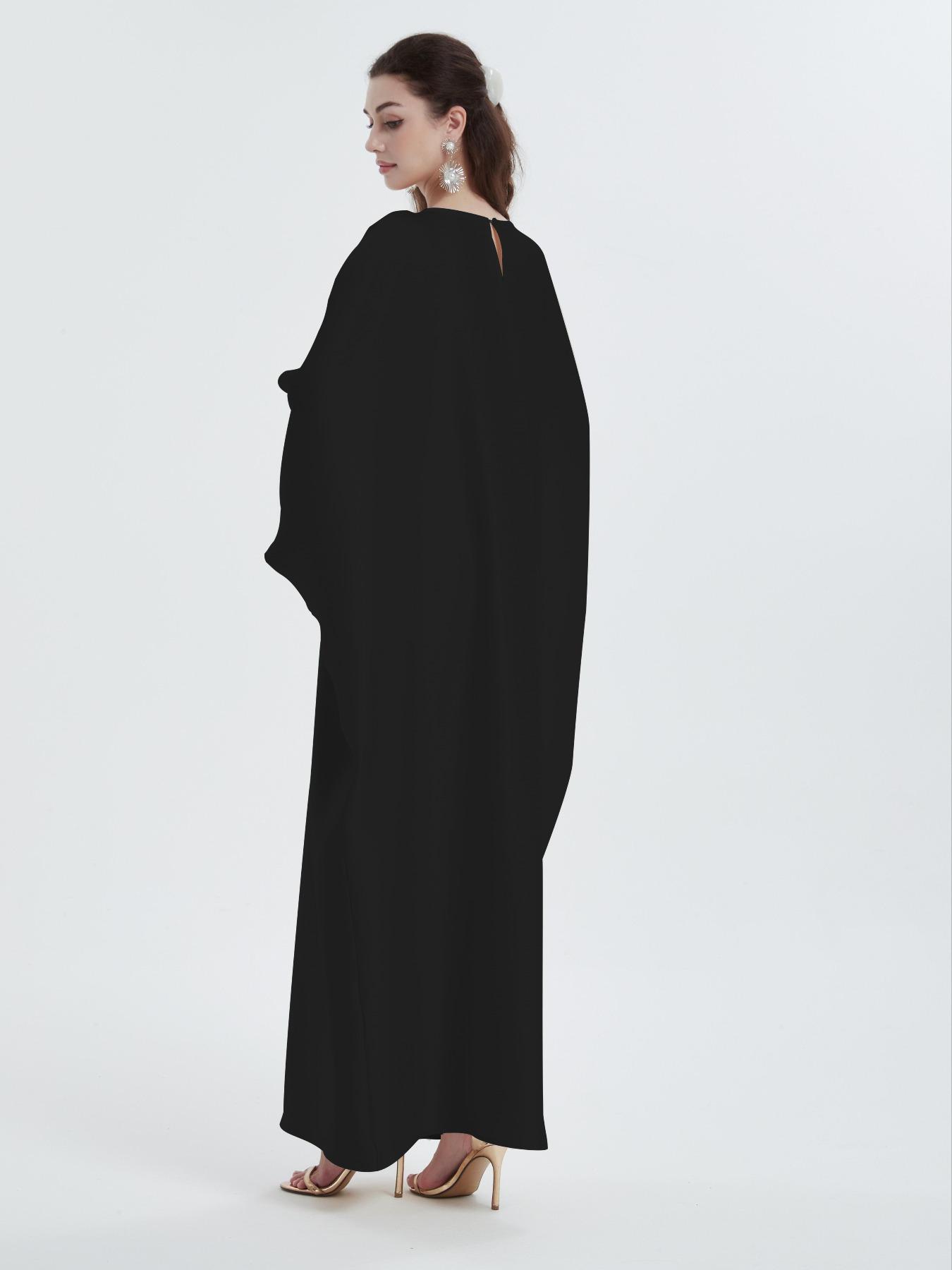 Women's Plain Rhinestone Decor Batwing Sleeve Kaftan Dress, Elegant Modest Maxi Dress for Party Wedding Guest, Dresses for Women, Ladies Longsleeves Dress, Minimalist Womenswear, Modest Clothes for All Seasons, Formal Dress Hides Tummy, Gown
