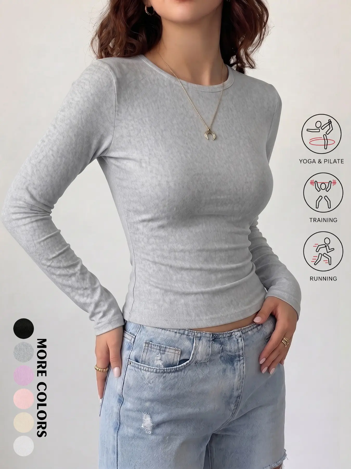 Women Fall & Winter Daily Sport Minimal Style Yoga Pilates Weight Drill Running Crew Neck Long Sleeve Top Sliming-fit Home City Commute Outdoor Streamlined Crisp Versatile Minimal Cozy Dynamic
