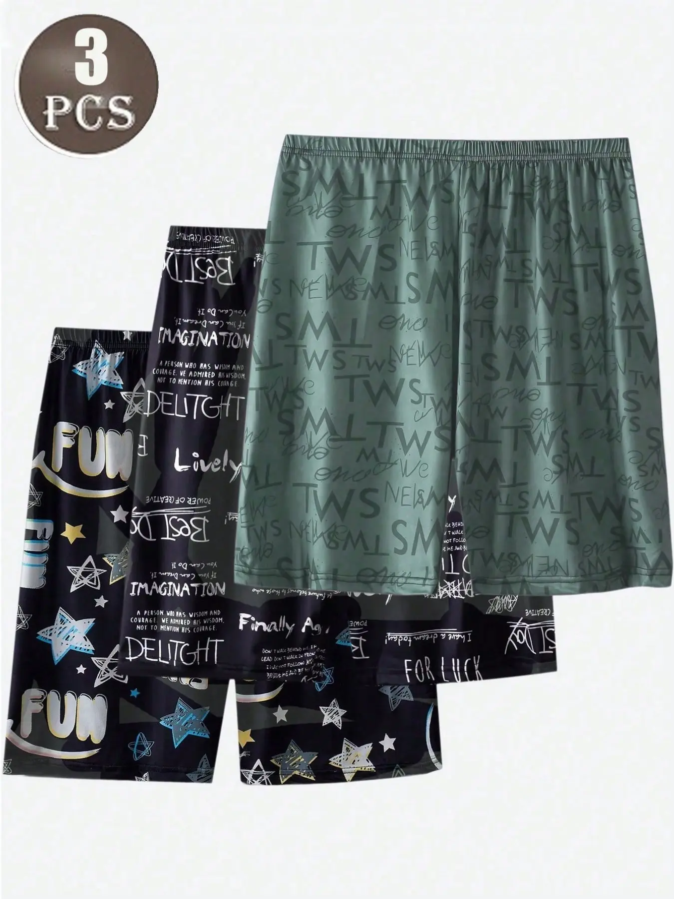 3-Pack Summer Men's Pajama Pants, Pjs Geometric All Over Print Casual Loungewear Shorts, Loose Fit Loungewear, Polyester Blend, Comfortable Home Wear, Homewear Pjs, Ideal for Relaxing Days, Pyjamas