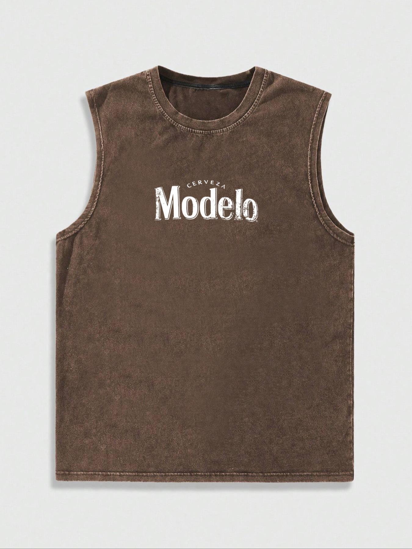 Men's Modelo Eagle Print Graphic Round Neck Stylish Tank Top, Loose Casual Street Sleeveless Top for Daily Wear, Menswear for All Seasons, Streetwear, Casual Slim Sleeveless, Vest Tank Top