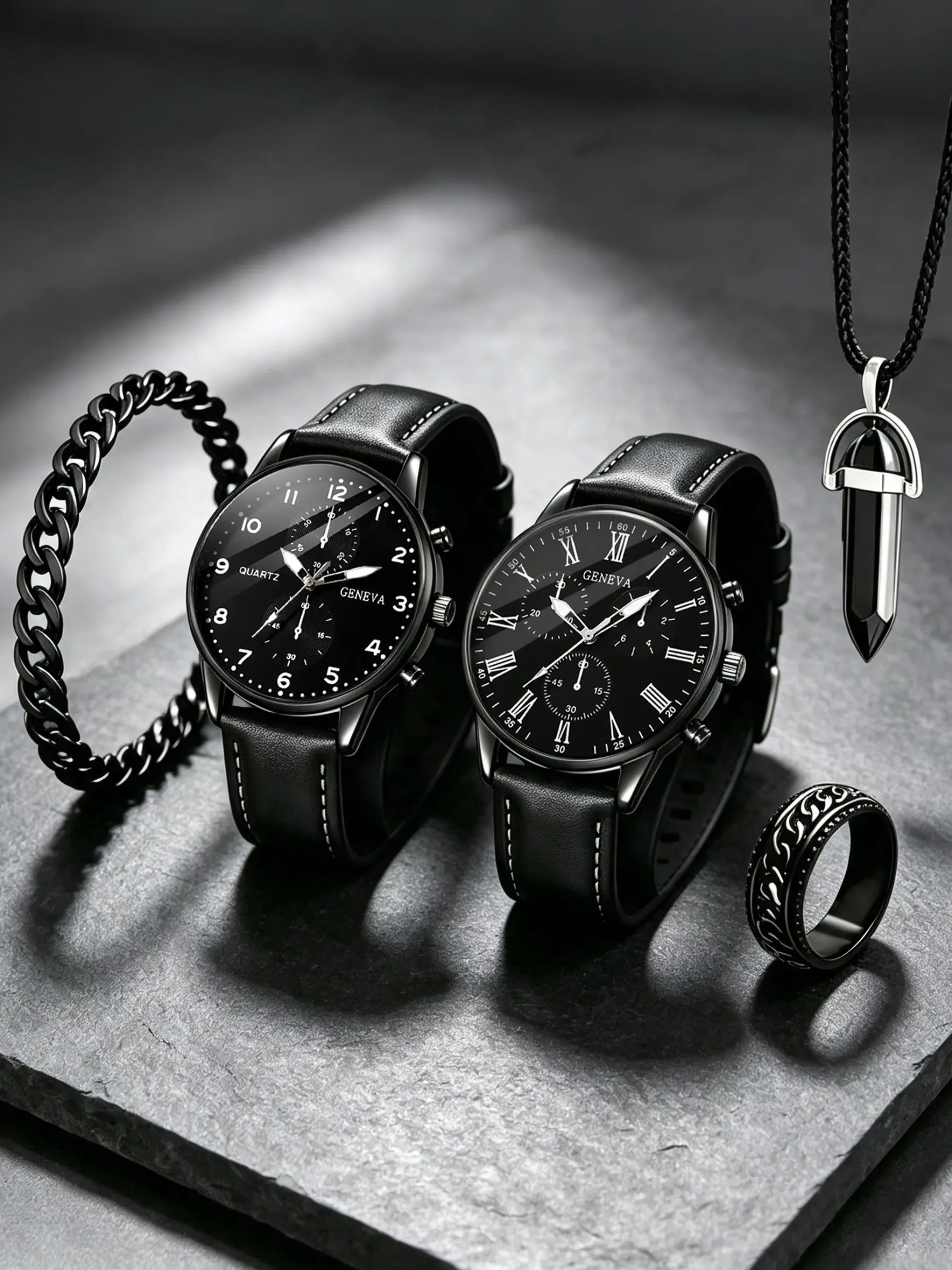 Luxury Men's Watch Set, Casual Analog-Digital Quartz Watch, Stainless Steel, Dial, Perfect Gift for All Occasions