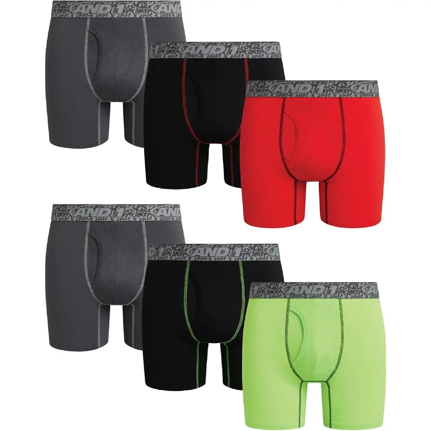 AND1 Mens Boxer Briefs 6 Pack Performance Boxers with Fly Pouch, 6" Inseam | Advanced Moisture-Wicking Technology Keeps You Cool, Dry, and Supported Through Every High-Performance Move