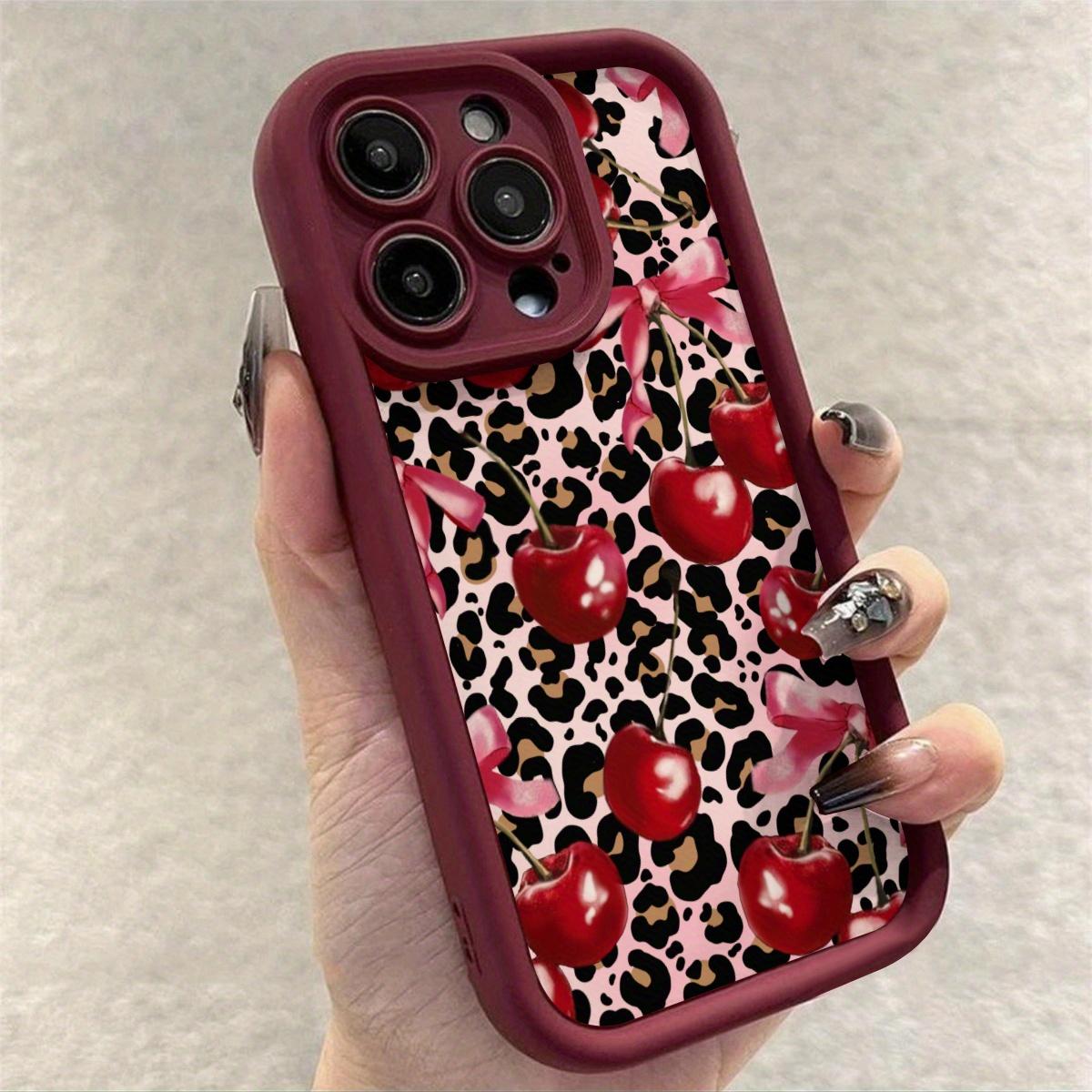 Leopard Cherry Pattern Case for iPhone 17 16 15 14 Pro Max 13 12 11 Plus Pro Max Shockproof Non Slip Military-Grade Protection Silicone Cover Protector Screen Protector