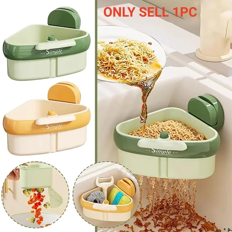 Triangle Suction Cup Sink Draining Basket, Household Kitchen Food Residue Filter Basket, Fruit Cleaning, Hanging Type Water Filter Basket