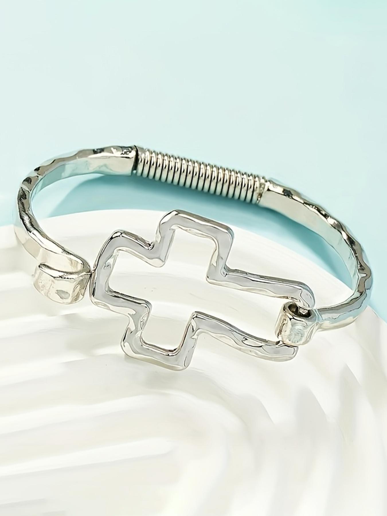 Women's Cute Cross Design Bangle Bracelet, Cross Charm Bangle, Fashion Jewelry for Party, Daily Clothing Decor, Trendy All-match & Exquisite Jewelry for Birthday Gift, Trendy Bangles, Cross Bracelets