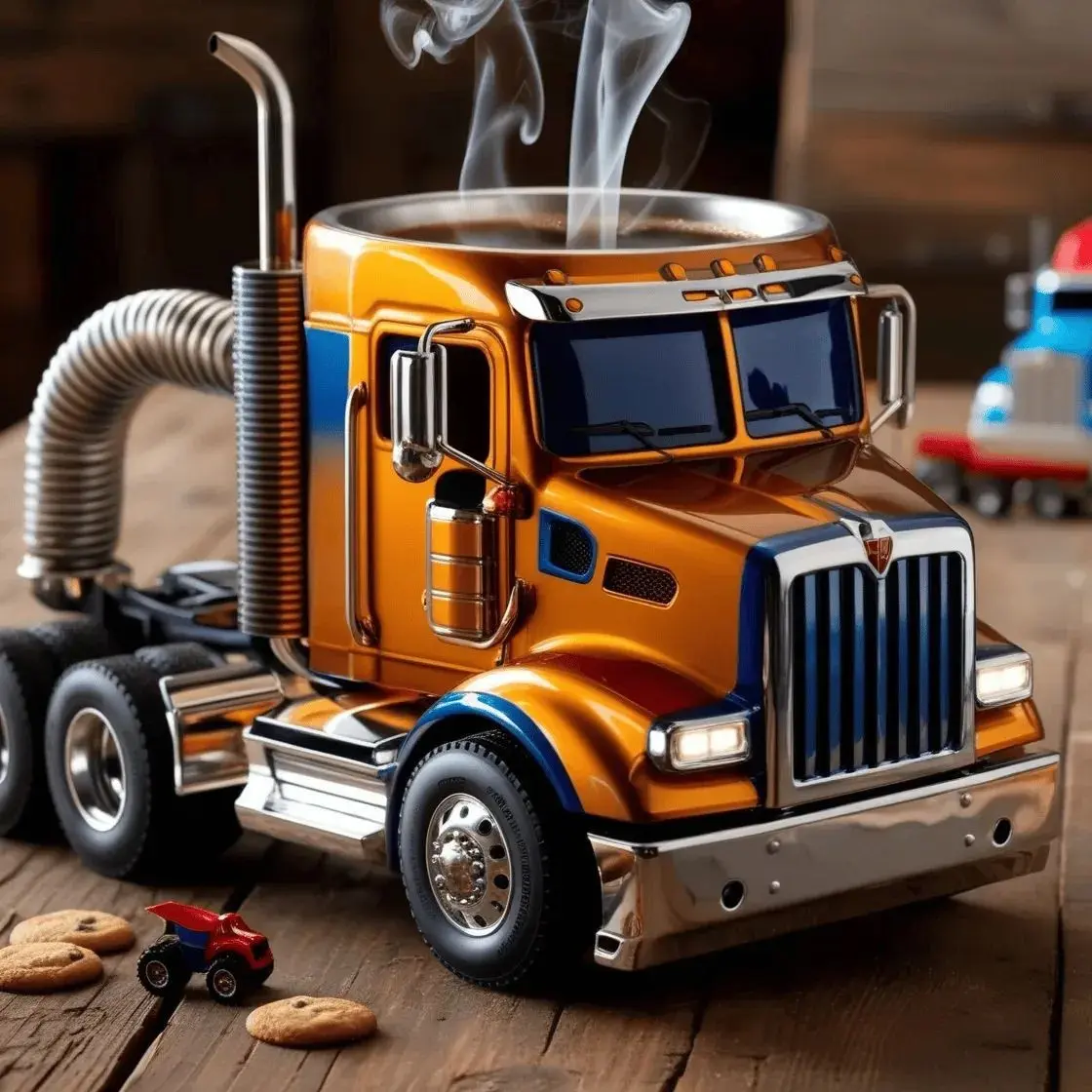 Creative truck figurine—a 3D retro-style resin coffee mug with a stainless steel lining. A unique gift for truck drivers, this fun truck-themed desk ornament is perfect for fathers, husbands, and truck enthusiasts.
