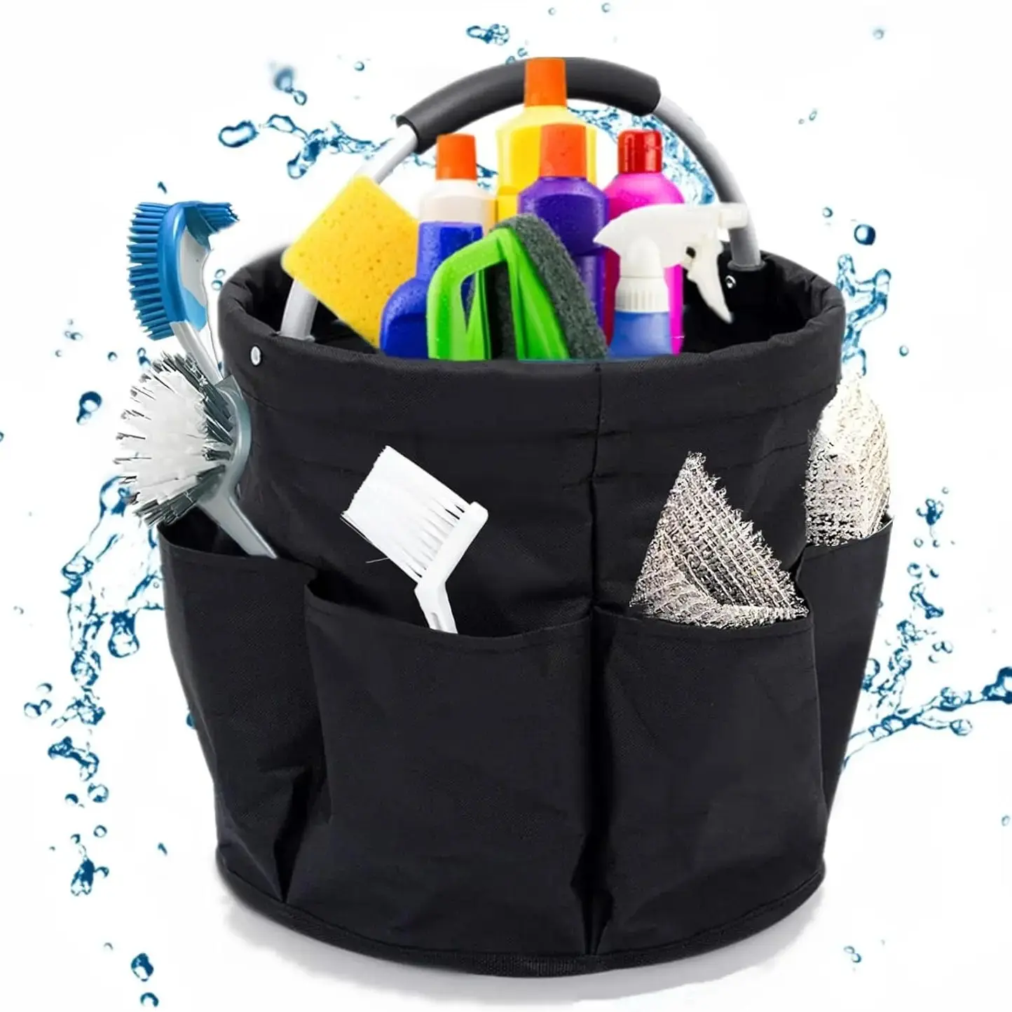Cleaning Supplies Storage Basket with Handle, Foldable Cleaning Organizer, Tool Bag for Home and Garden