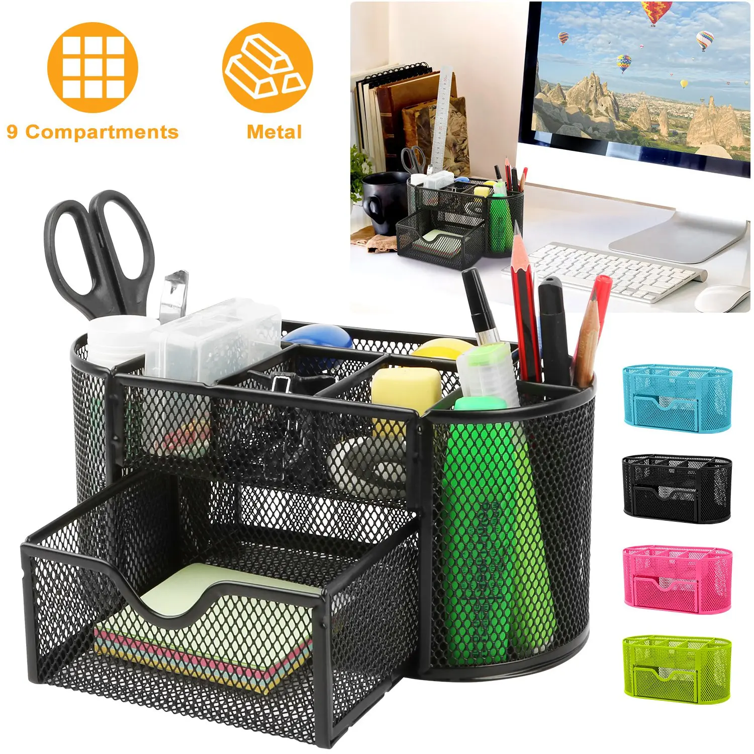 1Pc Metal Mesh 9-Compartment Desk Organizer