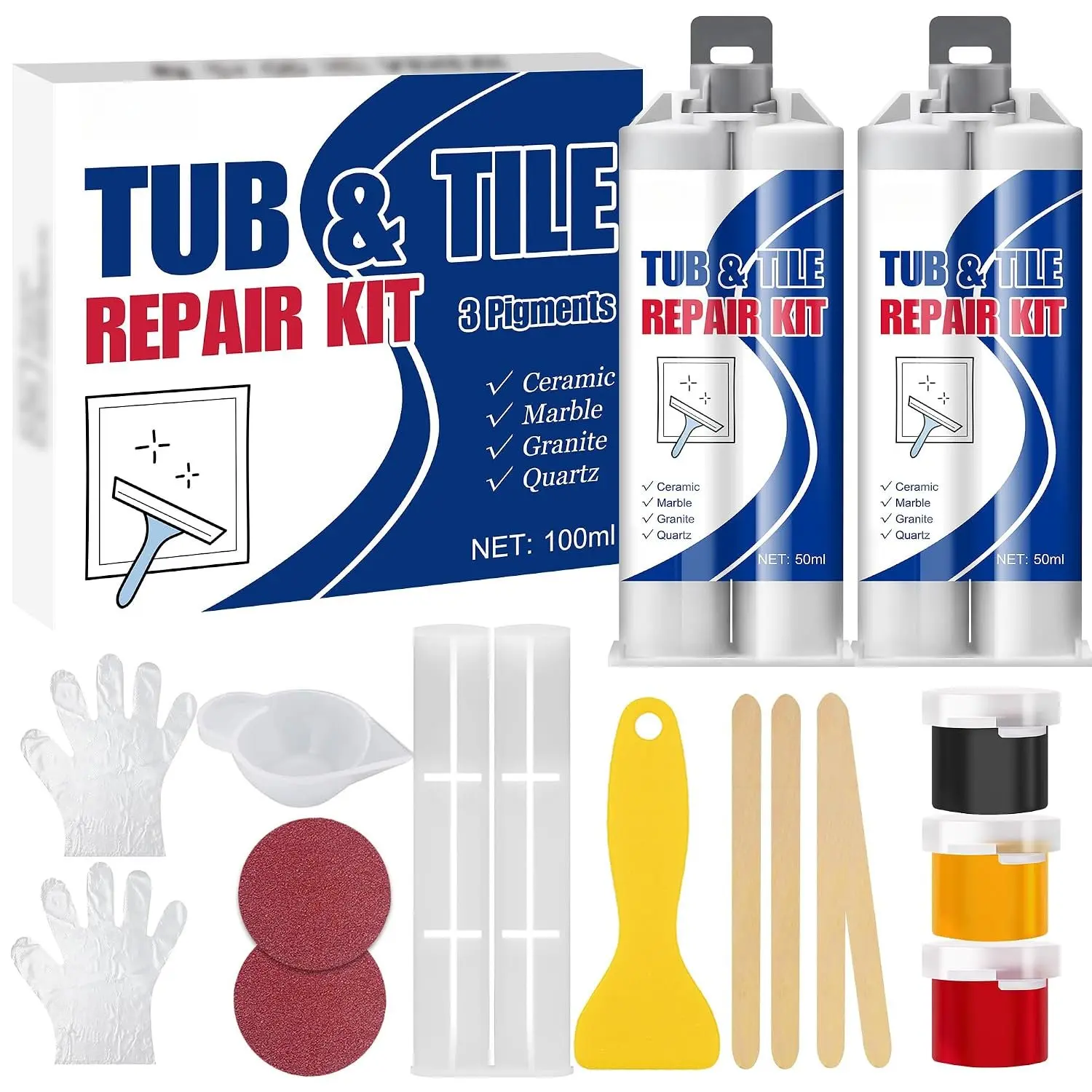 Tile Repair Kit - Porcelain Repair Kit for Repairing , Chips, , Hole  Bathtub and Shower Tray, Ceramic Repair Filler for , Fiberglass,  Restoration of Marble Countertop