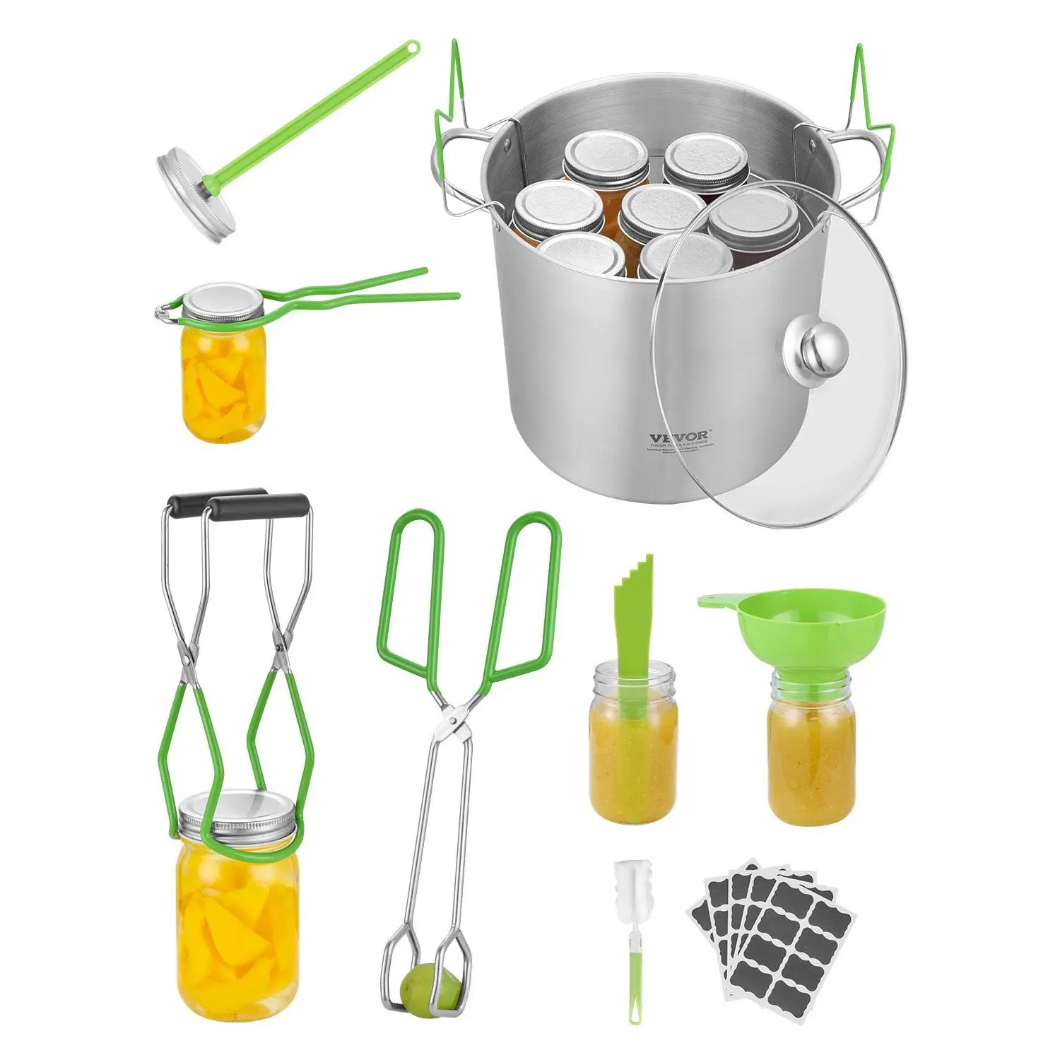 【DealsForYouDays】VEVOR Canning Supplies Starter Kit, 9 Pieces Stainless Steel Water Bath Canning Kit for Beginners, Canning Tools Set: Pot, Rack, Lid, Funnel, Tongs, Jar Lifter, Wrench, Magnetic Wand, Bubble Propper