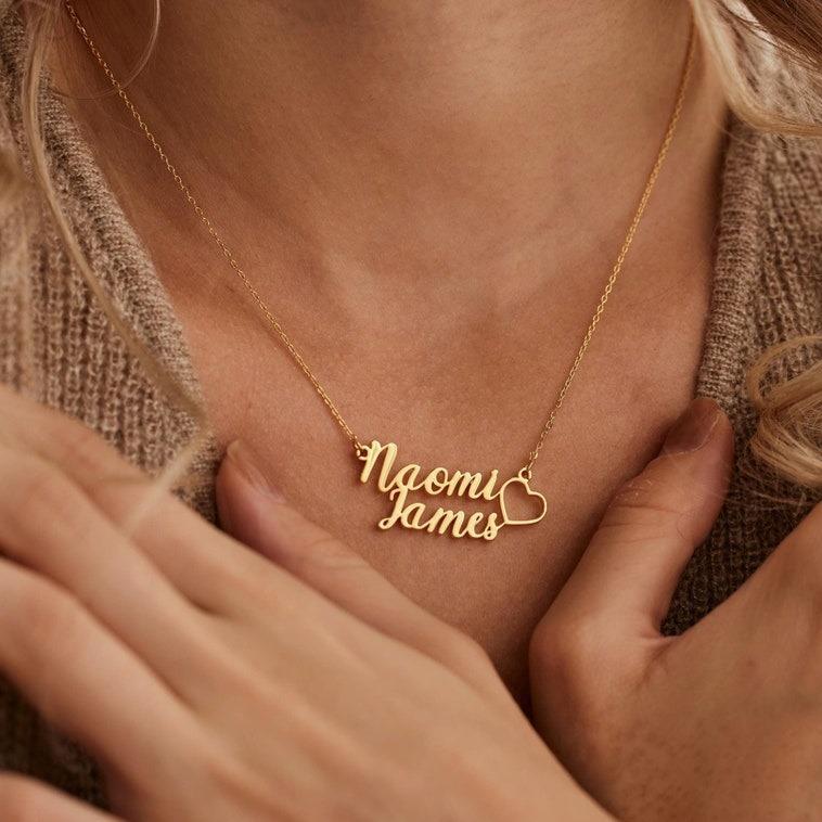 AS823 Personalized Customization of Two Names Love Necklace Stainless Steel Couple Necklace Holiday Gift for Men and Women