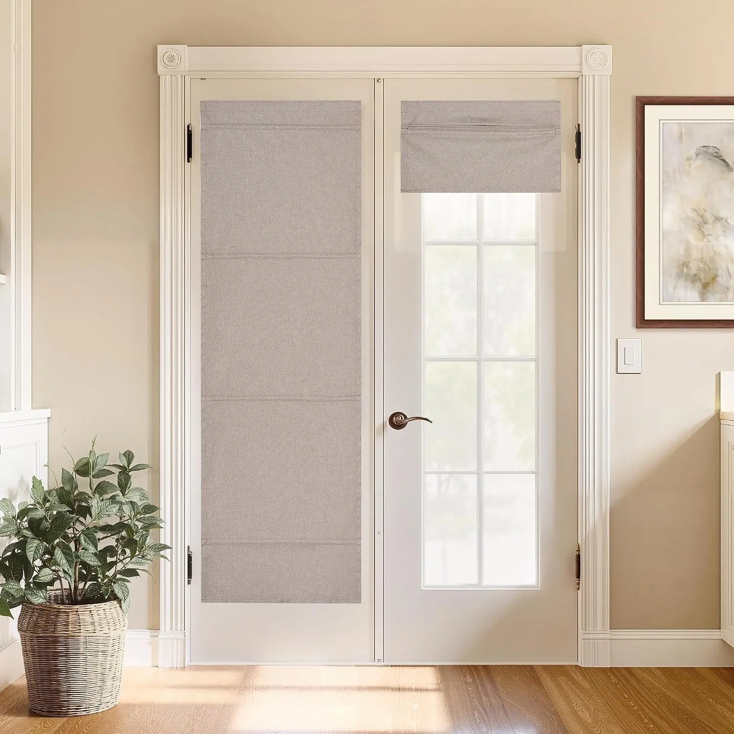 100% Blackout Sand Magnetic Roman Shades, W26 x L64, 1 Panel | No Tools Easy Install, Cordless Blind, Farmhouse Cottagecore, Thermal Insulated, for Dining Room