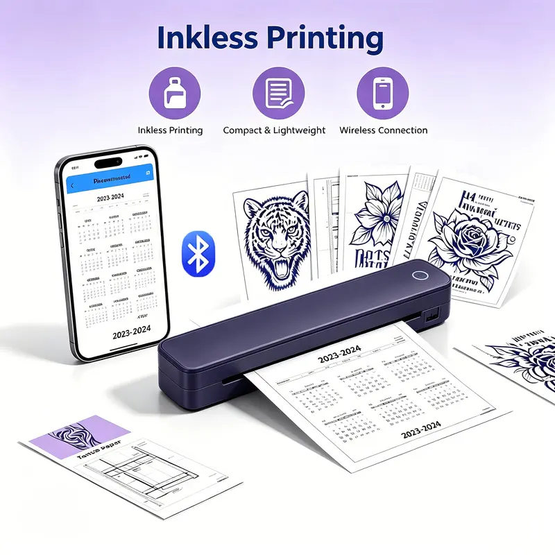 JEYAN F2 Portable A4 Thermal Printer, Inkless Bluetooth Mobile Printer, Tattoo Stencil Printer & Transfer Machine, 203DPI Rechargeable, Compact for Travel, Home Office & Business, incl. 10 A4 Paper & 5 Tattoo Paper