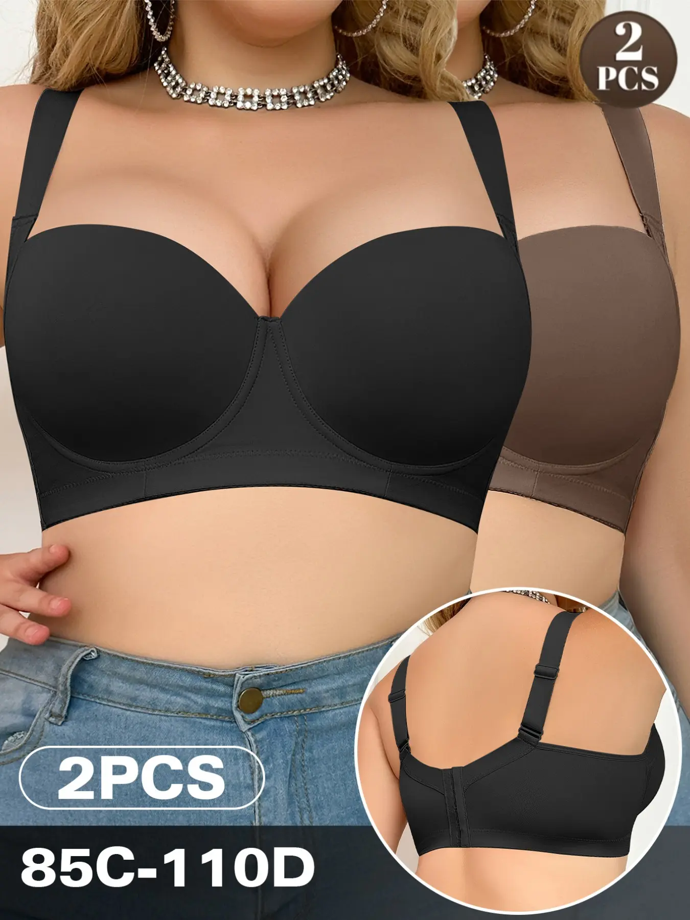 2-Pack Plus Size Seamless Underwire Bras, Full Coverage Breast Shaping, Medium Support, Comfortable Daily Wear, Casual Lingerie, Underwear