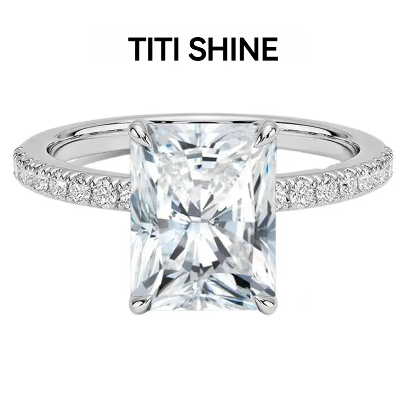 TITISHINE 3CT/5CT  S925 Sterling Silver Promise Ring for Women  Radiant Cut Cubic Zirconia Pave Band Diamond-Like Sparkle Engagement Wedding Anniversary Gift for Her tiktokshopbacktoschool