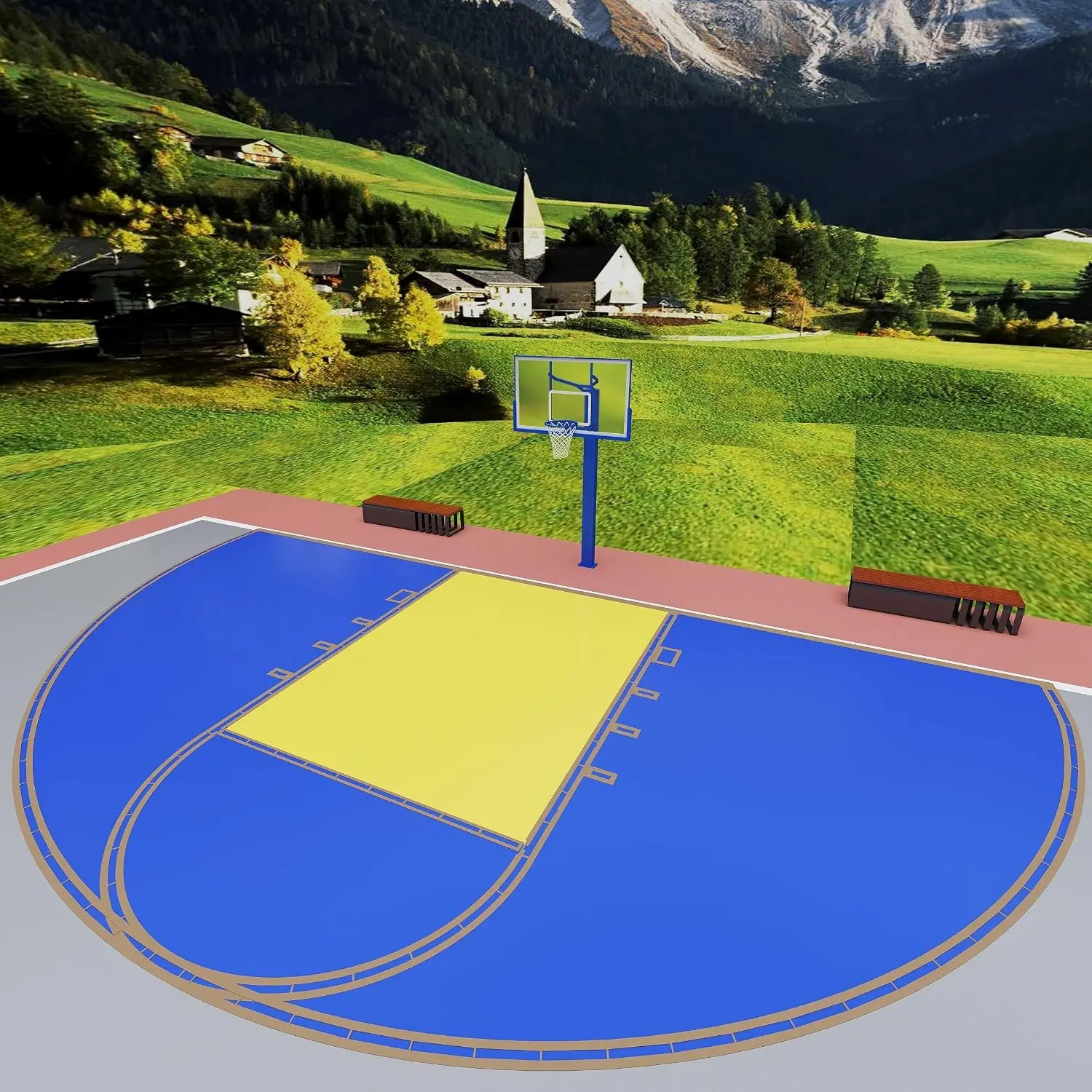 39.76ft Standard Size Basketball Court Marking Stencil Kit, Easy to Install, Ideal for Driveways, Asphalt & Concrete Surfaces, Backyard Basketball Spray Paint Kit