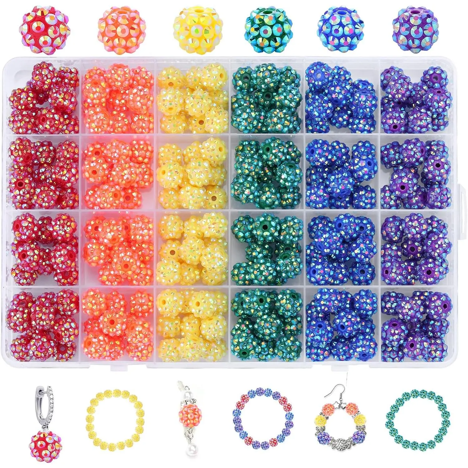 240 count 10mm Rainbow Rhinestone Beads for  Making |  & Clay Material, Disco Ball Style, DIY Crafting for Bracelet, Necklace, Earring,
