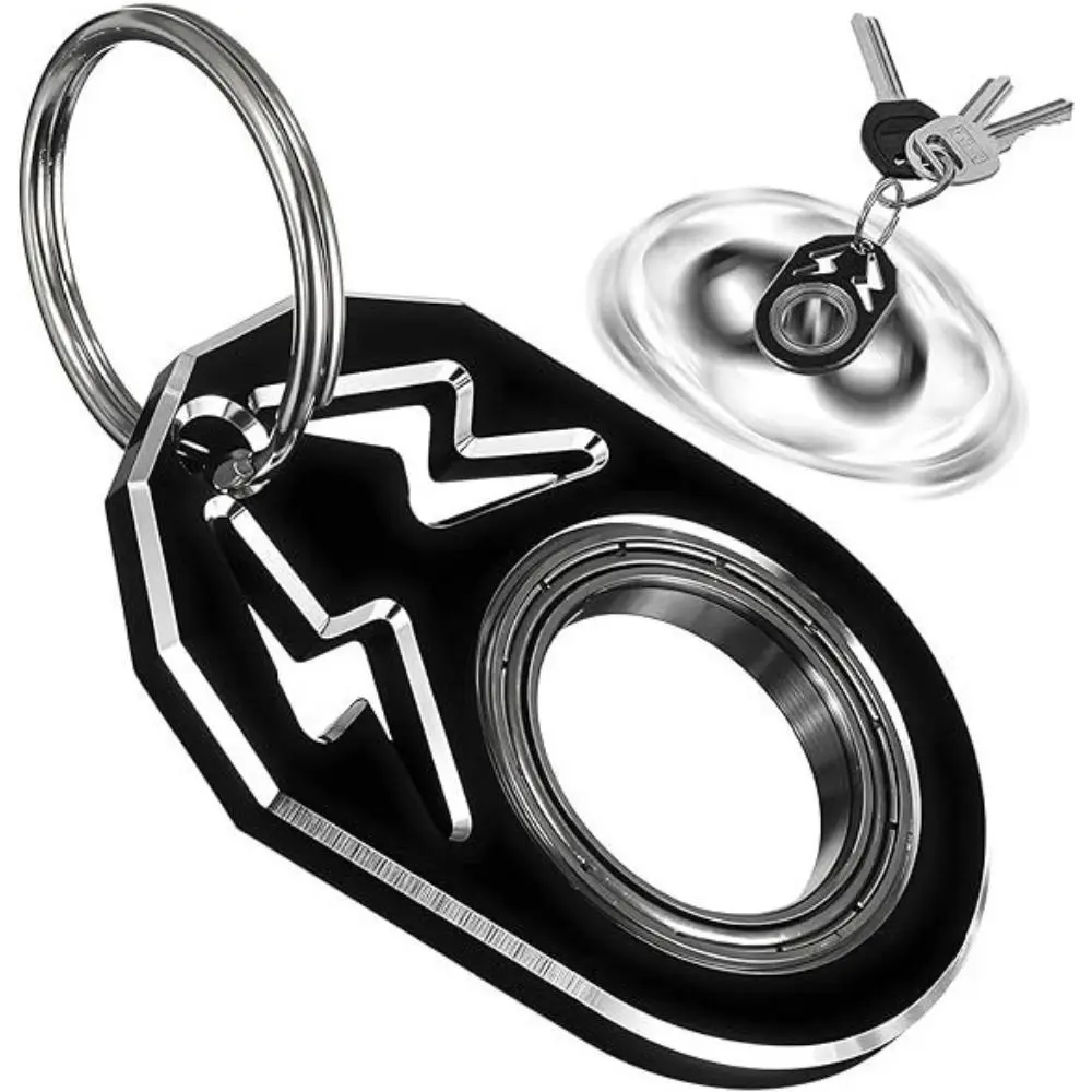 Fidget Spinner Keychain Metal Finger Ring Spinning Keyring EDC Hand Spinner Stress Relief Car Key Chain Tool for Men Women Black Silver