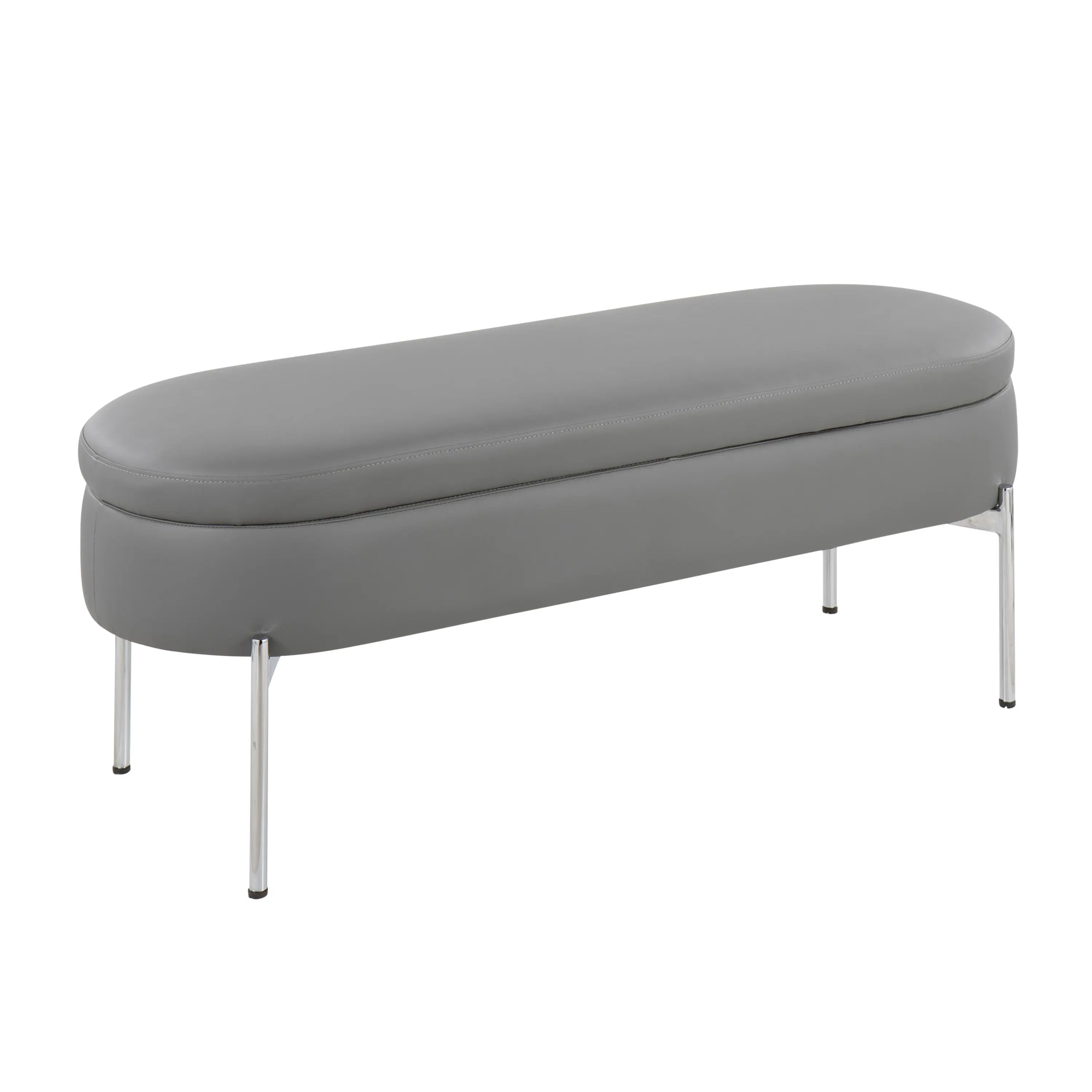 Nokaa Contemporary Storage Bench with Chrome Metal Frame and Grey Faux upholstered Upholstery, Modern Entryway Hallway Seating with Hidden Storage Compartment, Sturdy Living Room Bedroom Shoe Bench Organizer, Space-Saving Indoor Furniture