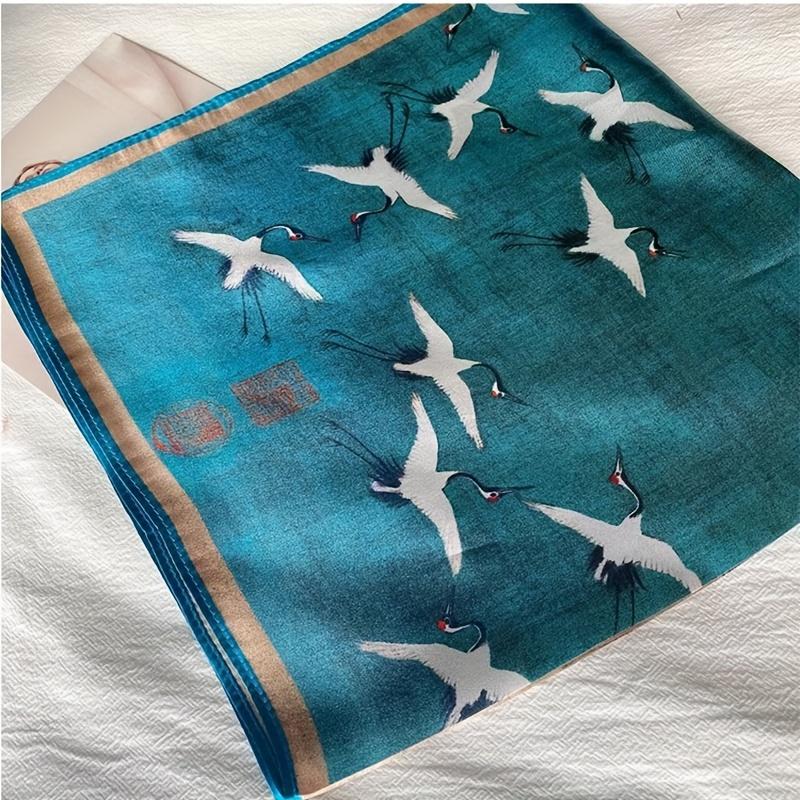 Ring  necklace  watch  scarf 100% Mulberry Silk Small Square Handkerchiefs and Genuine Silk Scarves from Hangzhou, Cultural Creative Gifts Featuring a Song Huizong Style Design of Auspicious Cranes