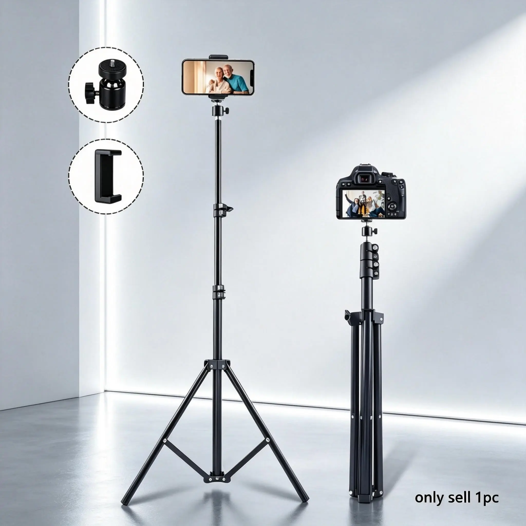 1.6m Aluminum Camera Tripod Set, Adjustable Three-Section Stand, Wide Base, 360° Ball Head, Compatible with Smartphones, Dslr, Action Cameras