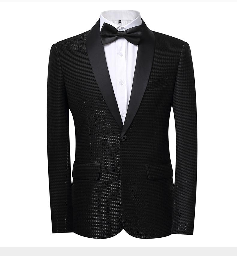 Men's Slim Fit Groom Tuxedo Suit  Korean Style Wedding Blazer & Pants Set, Business Casual Plaid Suit