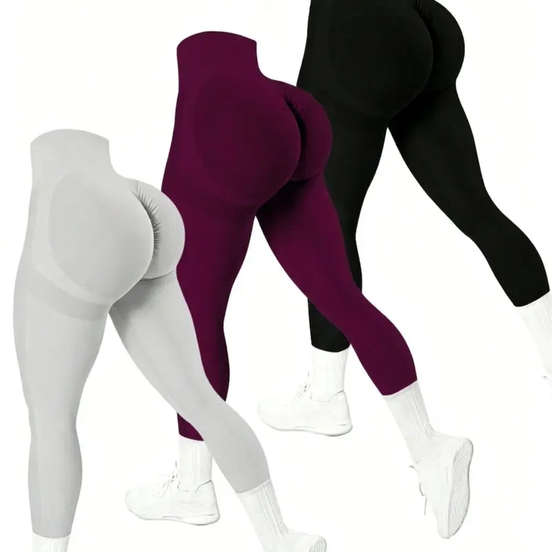 3-Pack Women's High-Waisted Seamless Sports Leggings, Tummy Control, Hip Lifting, Elastic Women's Yoga Pants, Activewear, High Waist Sportswear