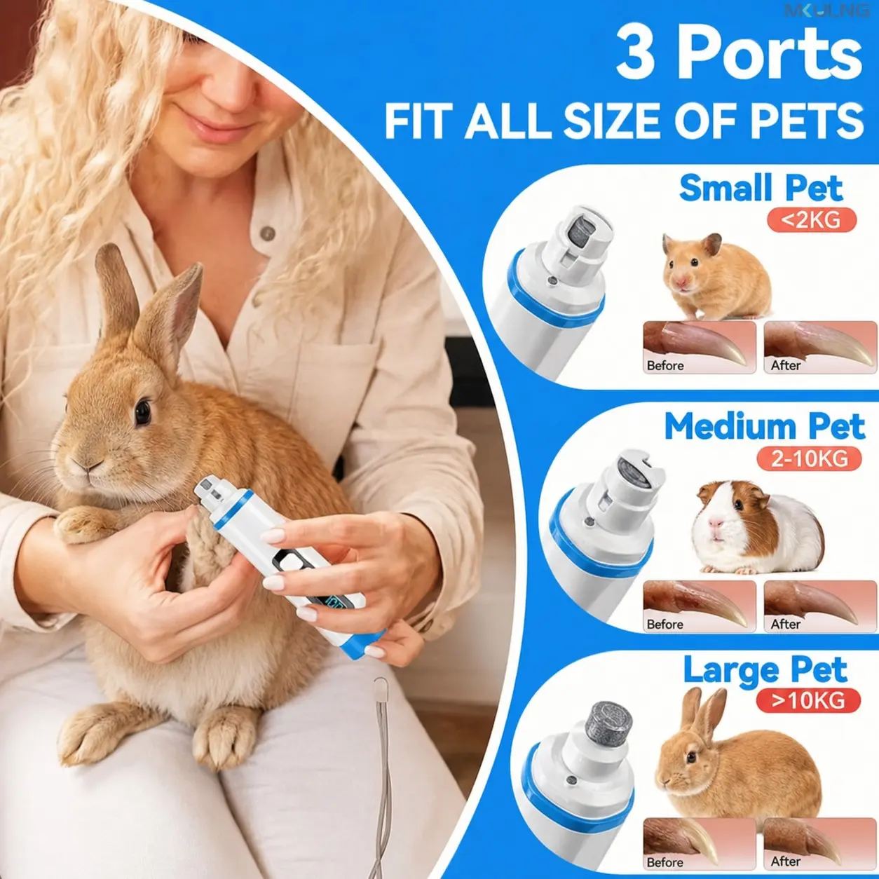 New 3-speed small pet nail grinder - 50% more power, LED light, quiet operation, super long battery life, electric pet nail grinder