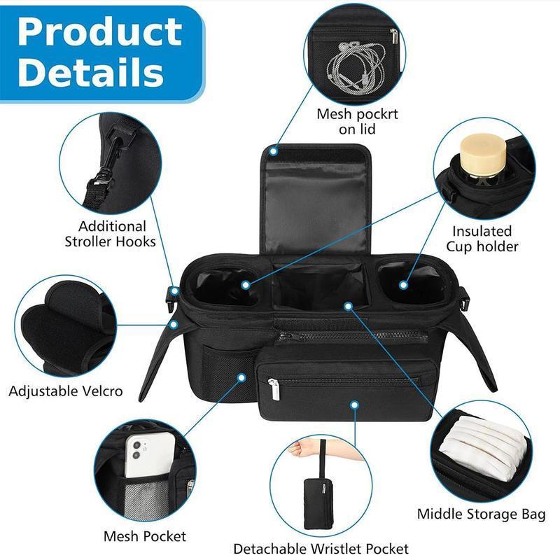 Stroller Storage Bag, 1 Count Multifunctional Diaper Organizer Bag, Baby Travel Essentials, Stroller Bag with Water Bottle Pocket, Home Organizer, Infant, Newborn