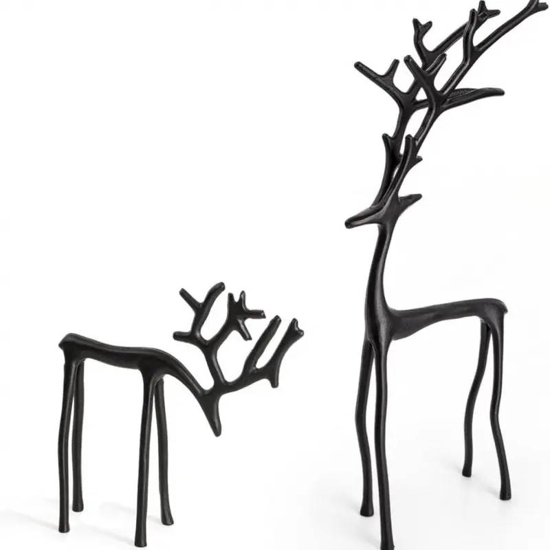 Set of 2 Rein deer Statues, Alloy Christmas Figurines, Deer Sculptures, Holiday Decorations, Festive Home Ornament