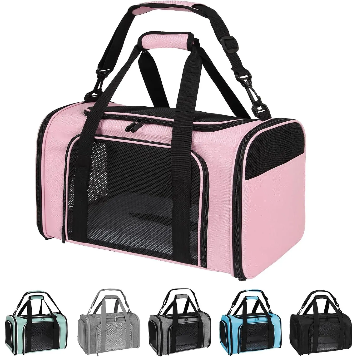 Soft-Sided Cat Carrier Backpack - Zipper Closure, Ventilation Mesh, Safety Features, Durable Fabric, Dual Handles, Seatbelt Compatibility, TSA Approved for 1-15 lbs Small Cats/Dogs (Medium, Pink)