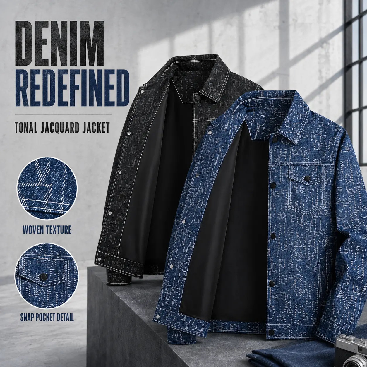 Men's Allover Monogram Denim Trucker Jacket Lapel Button Down Casual Street Outerwear