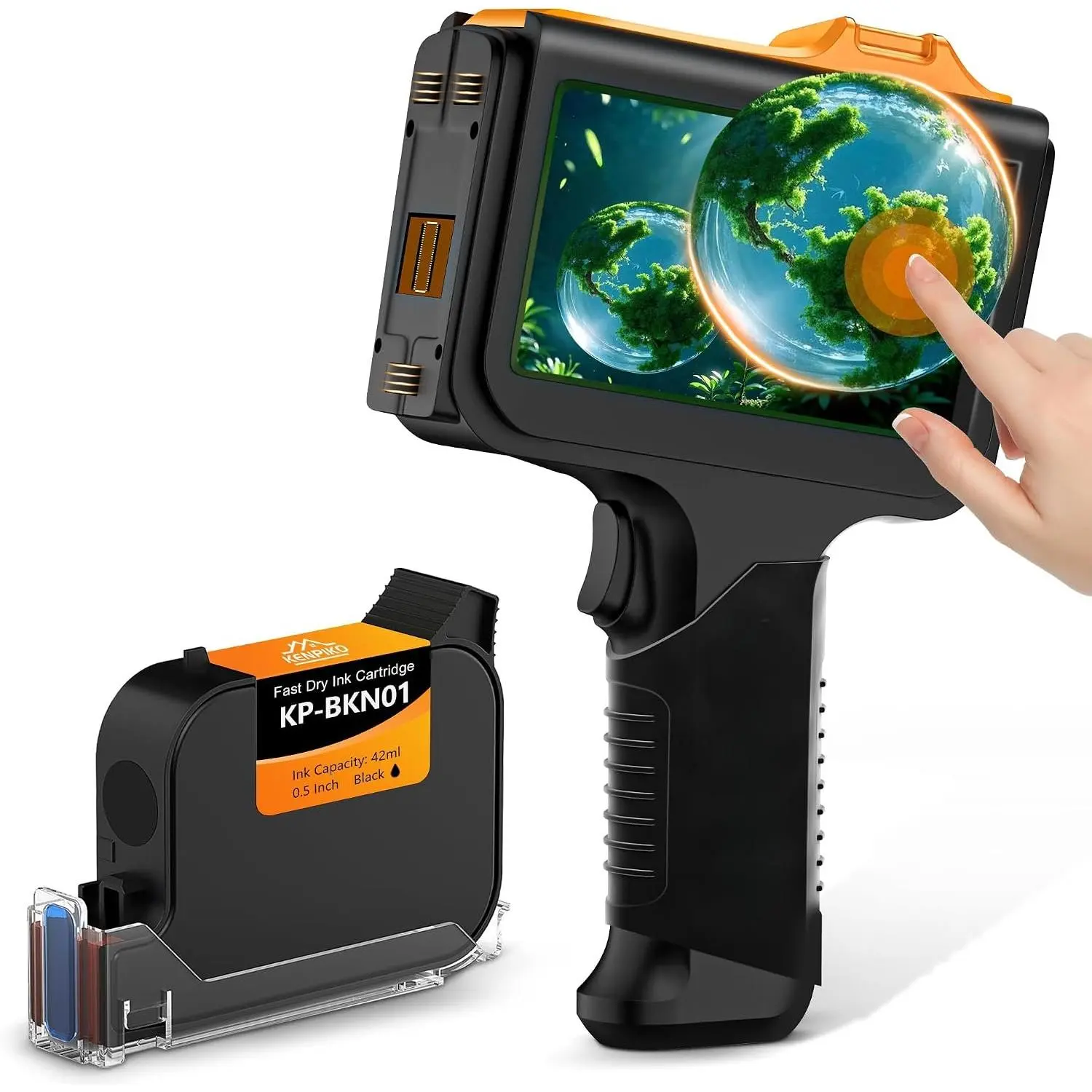 Handheld Inkjet Printer,  KP-N01 Handheld Printer  0.5 Inch Print Height with 4.3’’  Touchscreen, 360g Portable Inkjet Printer with 42ml Quick-Drying Ink  for Batch Code Date Logo