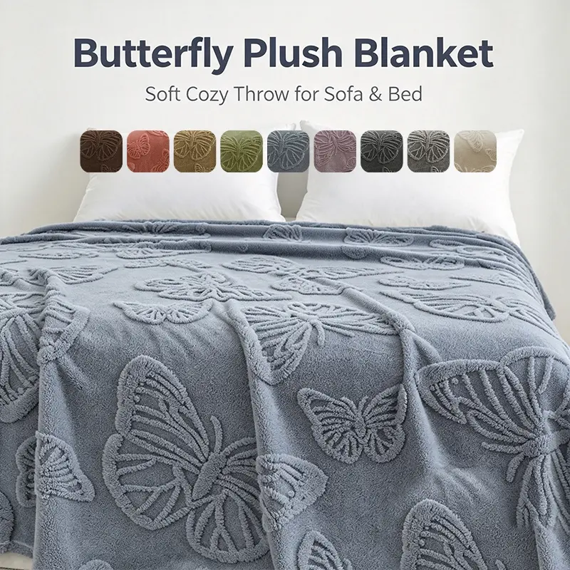 Butterfly Embossed Plush Throw Blanket, Ultra Soft Cozy Decorative Blanket, Multi Purpose Blanket, Ideal for Bed, Sofa, Couch, Camping, Travel, Perfect for Naps, Reading and Relaxing at Home