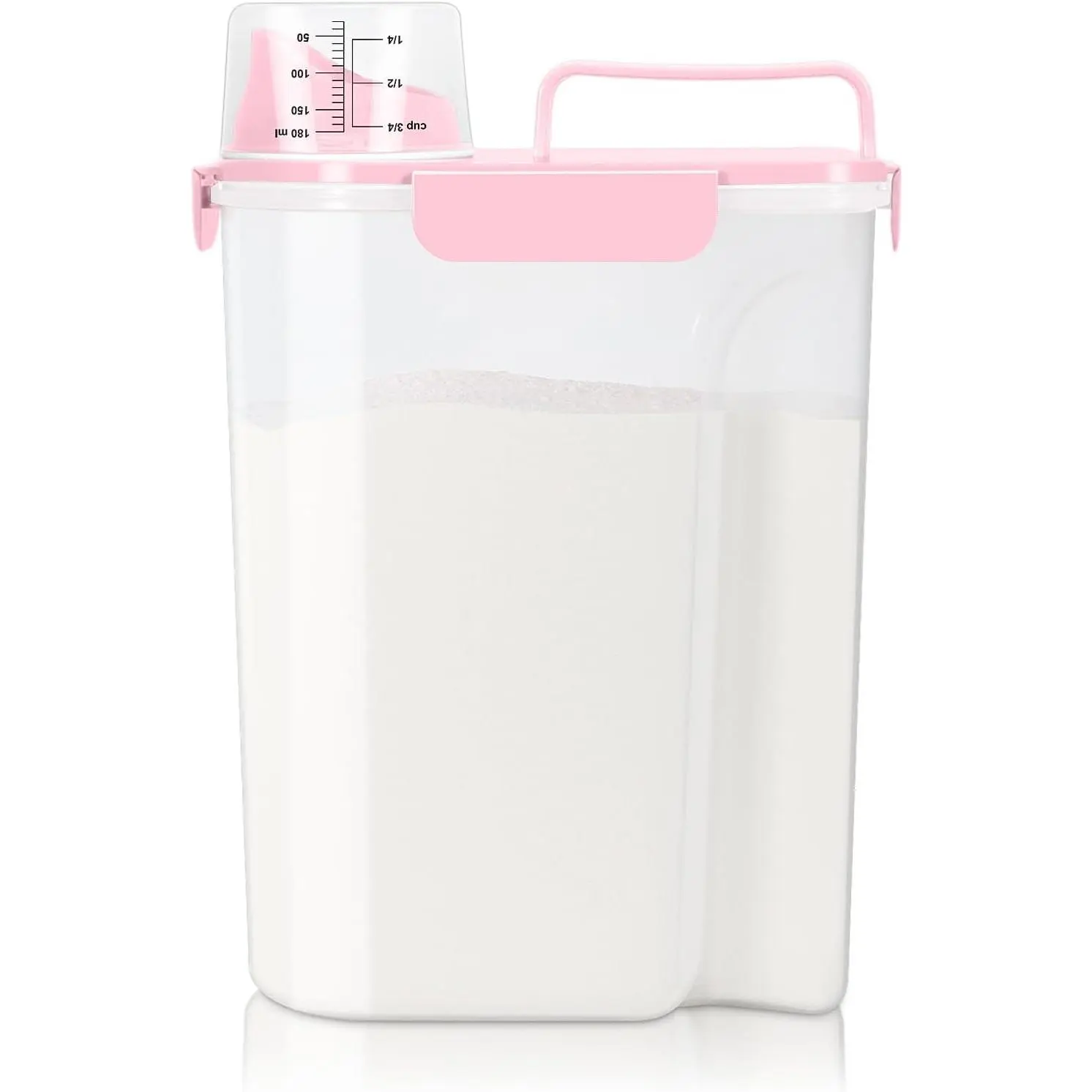 Airtight Rice Container 10 Lbs, Cereal Dispenser, Pet Cat Dog Food Storage Container, Plastic Kitchen Pantry Food Storage Holder with Cup -Pink