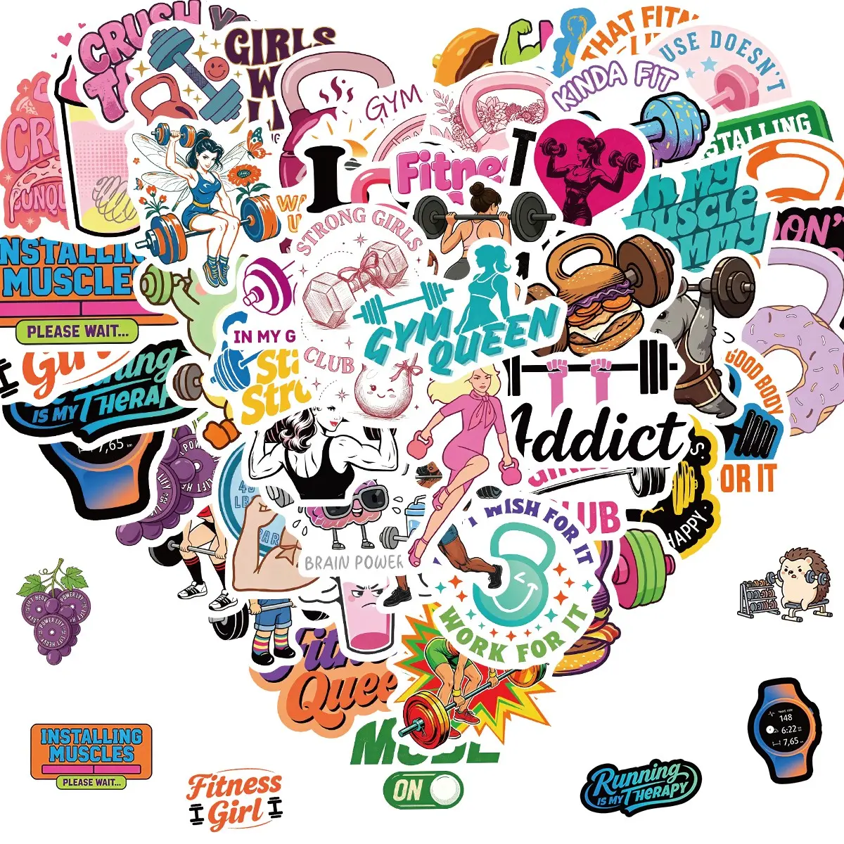 50pcs Motivational Gym Stickers, Workout and Fitness Sticker Pack, Vinyl Decals for Water Bottles, Laptops, Planners, Men, Women, Teens, Cool Stickers, Sticker Set