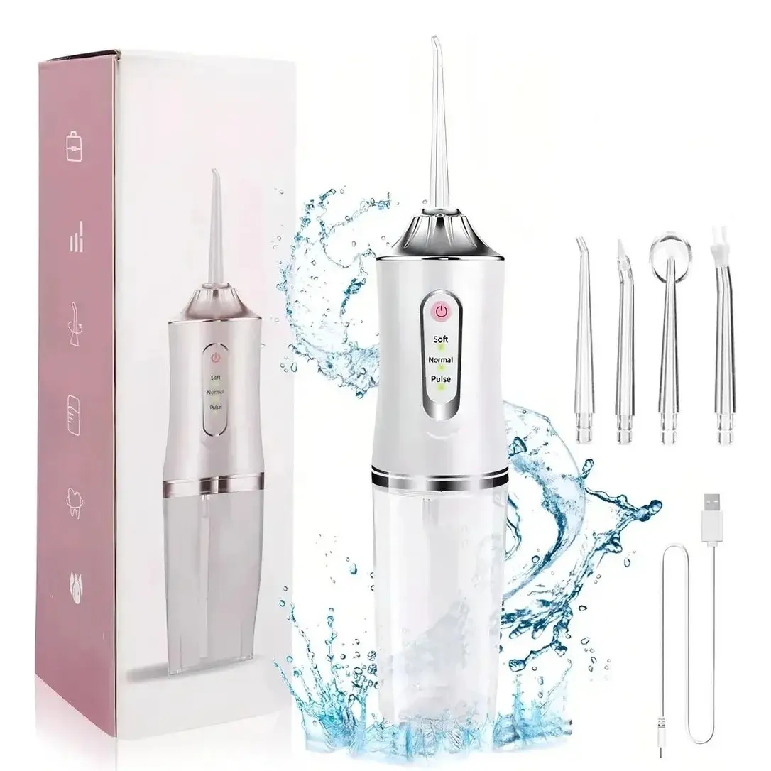 Electric Toothbrush Water Flosser, 3 Modes & 4 Heads, Portable Design, Detachable & Washable, USB Charging, 200ML Capacity