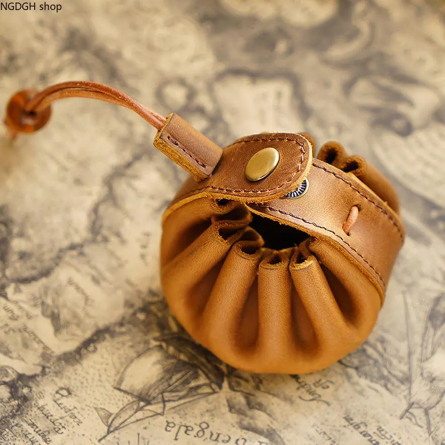 Coin Purse - Cute Leather Drawstring Pouch Small Coin Purse with Snap for Women Keys Cash Everyday Carry