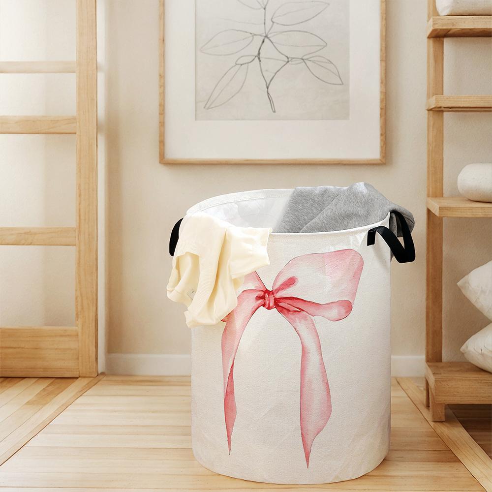 Bow Pattern Laundry Basket, Large Capacity Dirty Clothes Storage Basket with Handle, Household Foldable Dirty Clothes Basket for Home, Laundry Hamper