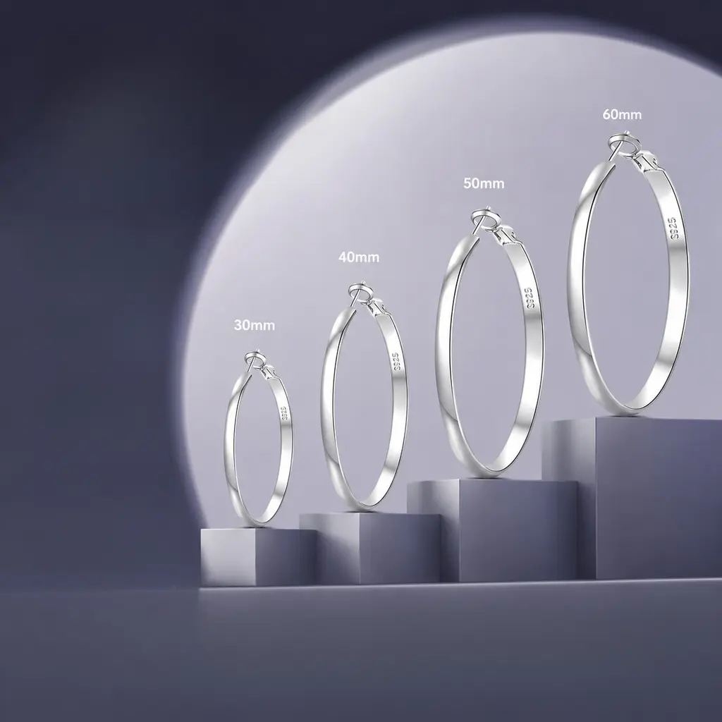Silver Chunky Statement Hoop Earrings for Women, S925 Sterling Silver Post Hypoallergenic Large Geometric Circle Earrings, Nickel Free Tarnish Resistant Lightweight Bold Silver Hoops, Trendy Minimalist Fashion Jewelry for Daily Party Vacation Wedding Birt