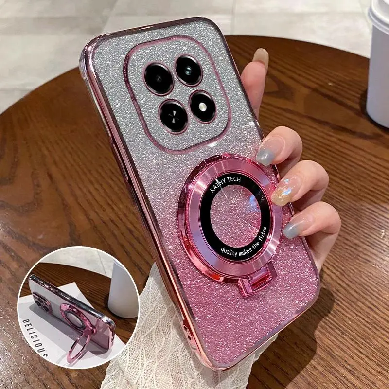 Shockproof Glitter Plating Magnetic Bracket Holder Case For Xiaomi Redmi 15C 15 14C 13C 13X Note 15 14 Pro Plus Silicone Cover