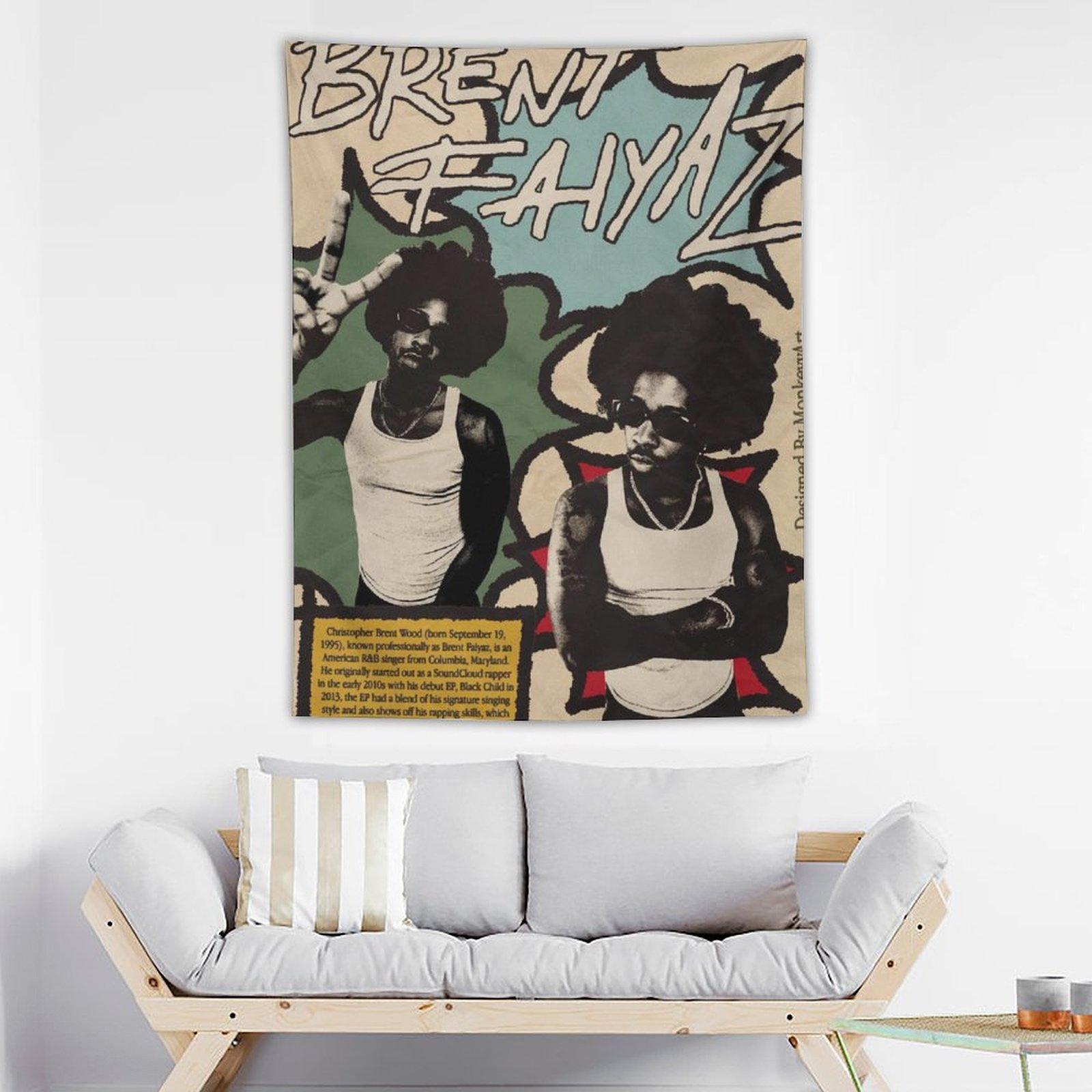 Brent Faiyaz "Wasteland" Music Album Cover Tapestry - Vibrant Wall Art for Bedroom, Living Room, or Dorm Decor - Horizontal Peach Light Beige Fabric Design, Music Room Decoration |     Retro Tapestry Ornaments Artistic Photo Print