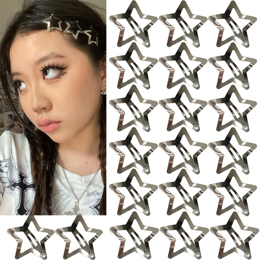 20 count 1.22"  Hair Accessories - Non-Slip Metal Snap Clips and Barrettes for Girls & Women, Y2K Style, Party Wear